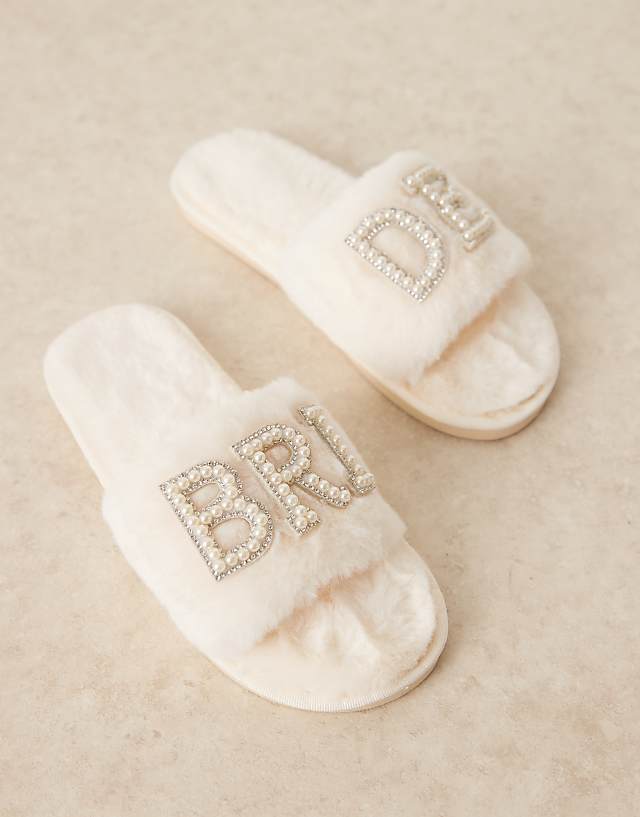 Asos Be Mine Sasha Bridal Slippers In Ivory