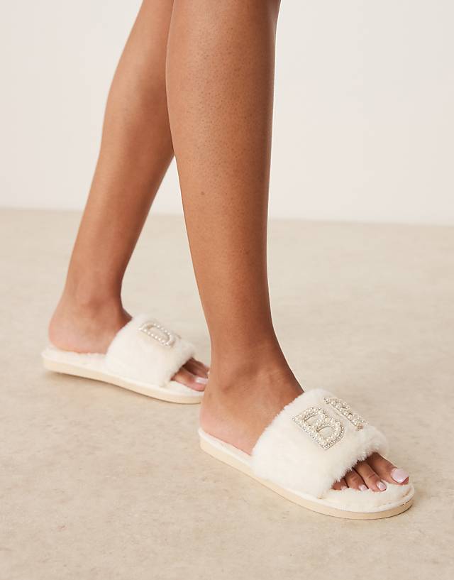 Asos Be Mine Sasha Bridal Slippers In Ivory
