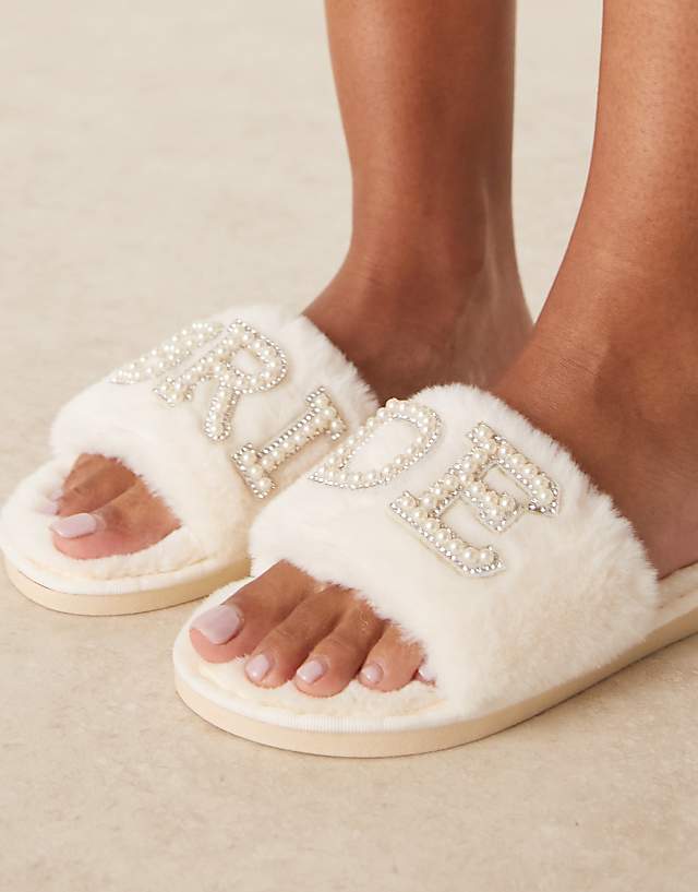 Asos Be Mine Sasha Bridal Slippers In Ivory