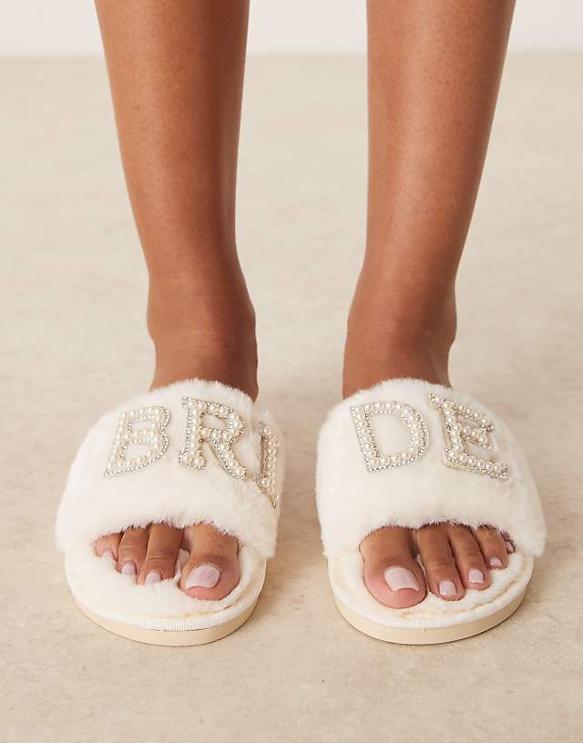 asos Be Mine Sasha Bridal slippers in ivory