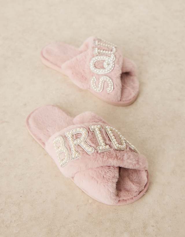 Asos Be Mine Sasha Bride Squad Slippers In Blush