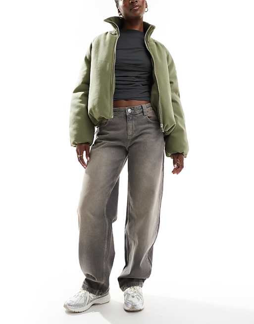 asos Bershka baggy balloon leg jeans in grey wash