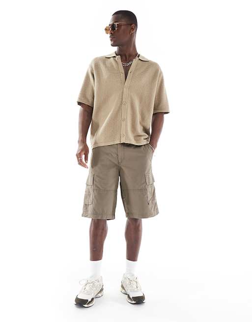 Asos Bershka Button Through Knitted Shirt In Brown