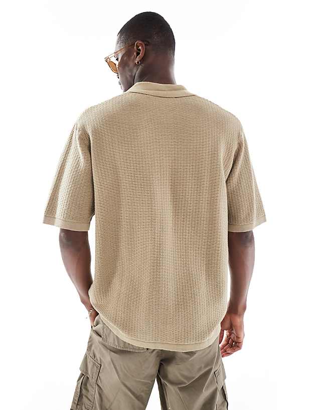 Asos Bershka Button Through Knitted Shirt In Brown