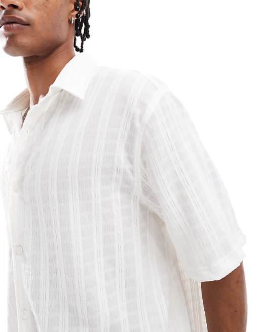 Asos Bershka Knitted Textured Shirt In Ecru