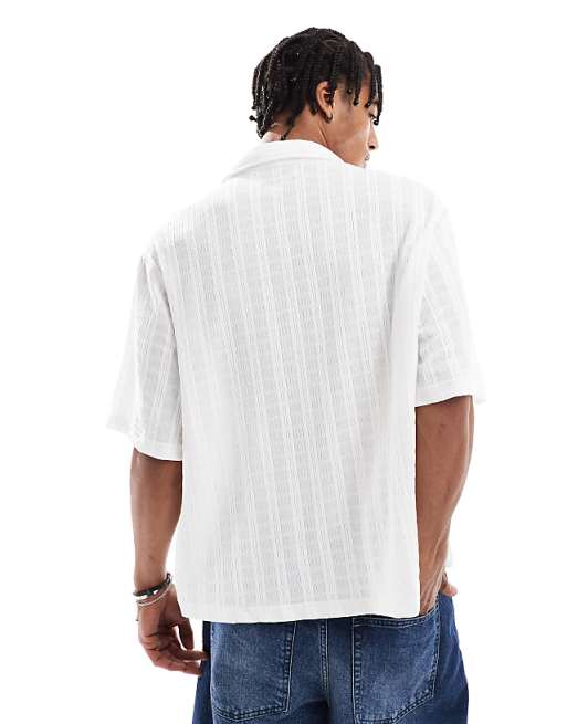 Asos Bershka Knitted Textured Shirt In Ecru