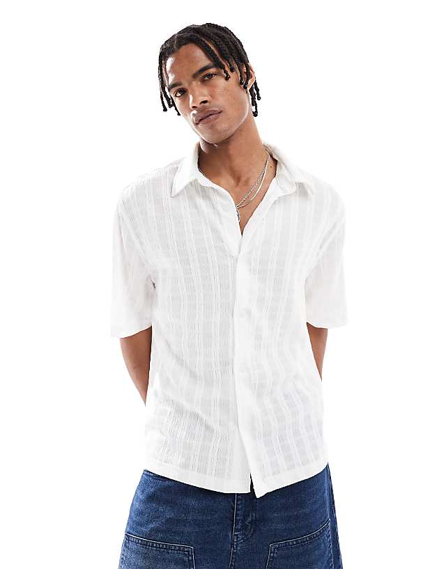 asos Bershka knitted textured shirt in ecru