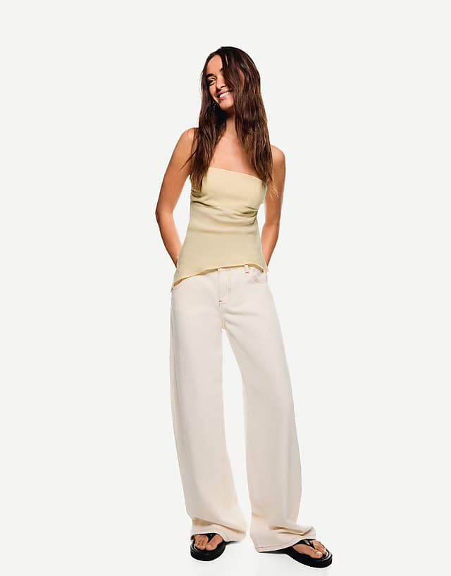 Asos Bershka Linen Blend Bandeau Top In Yellow
