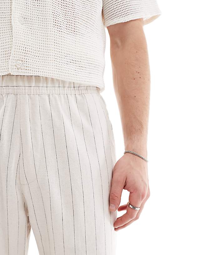 Asos Bershka Linen Rich Striped Trouser In Sand
