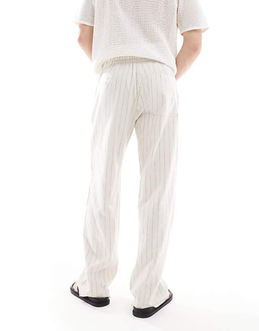 Asos Bershka Linen Rich Striped Trouser In Sand