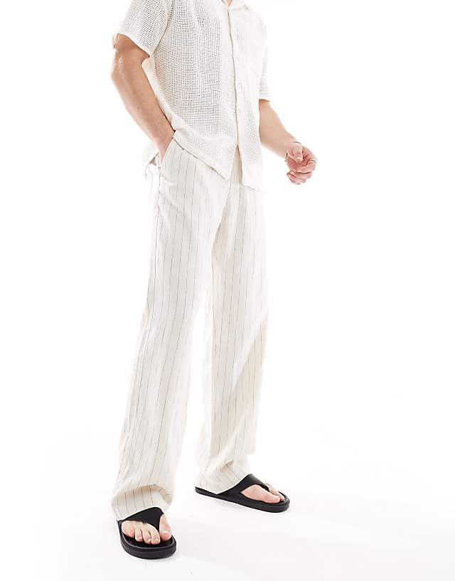 asos Bershka linen rich striped trouser in sand