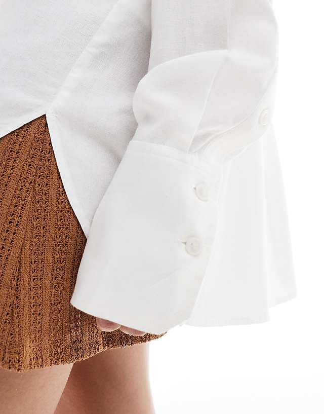 Asos Bershka Oversized Linen Shirt In White
