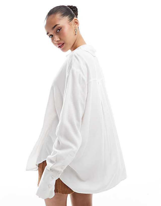 Asos Bershka Oversized Linen Shirt In White