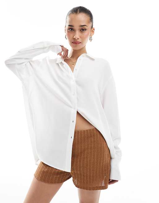 asos Bershka oversized linen shirt in white
