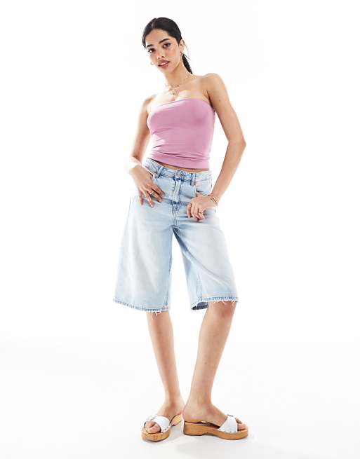 Asos Bershka Polyamide Bandeau Top In Light Pink