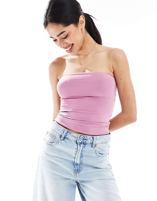 asos Bershka polyamide bandeau top in light pink