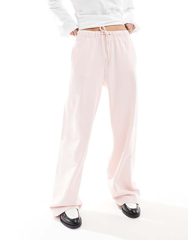 Asos Bershka Wide Leg Joggers In Pale Pink