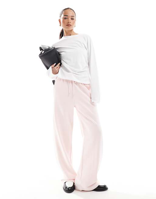 asos Bershka wide leg joggers in pale pink