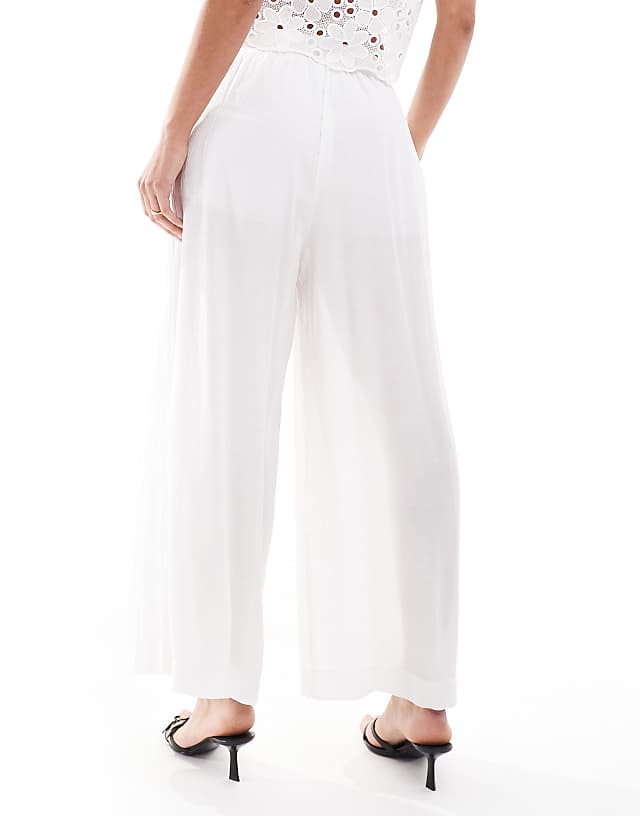 Asos Bershka Wide Leg Linen Trousers In White