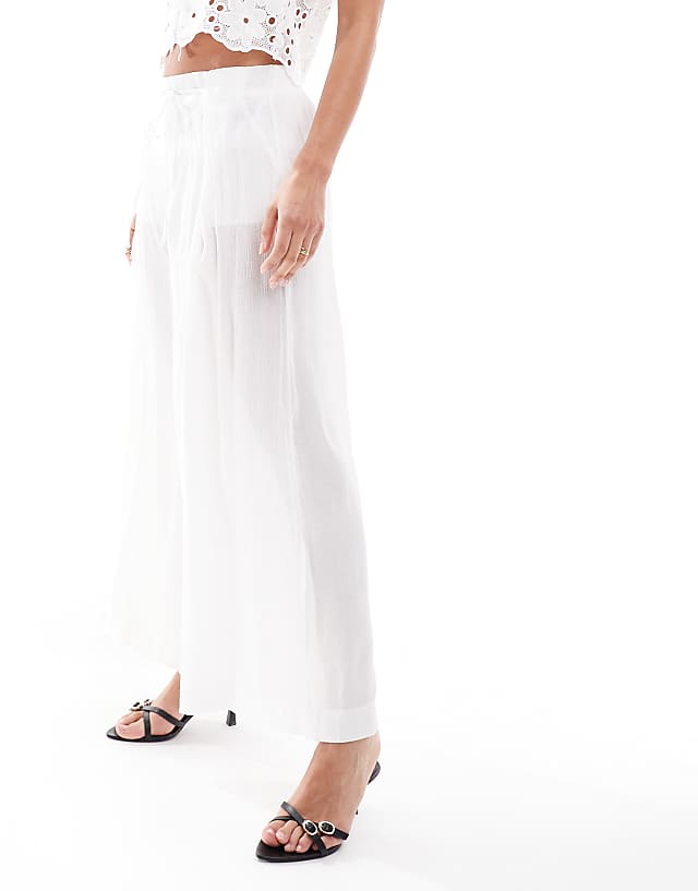 Asos Bershka Wide Leg Linen Trousers In White