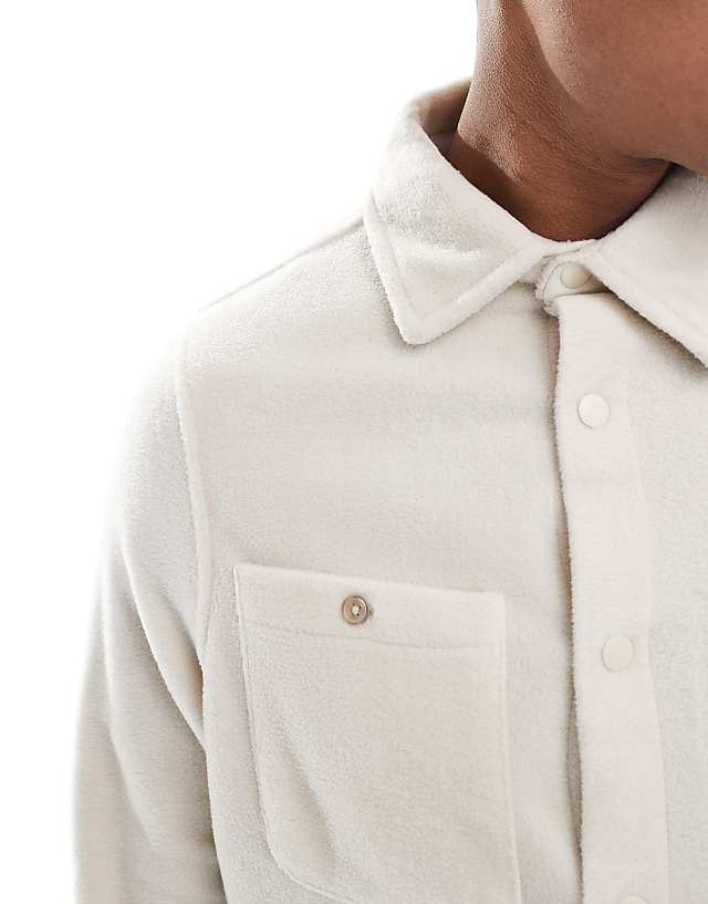 Asos Brave Soul Fleece Overshirt In Stone