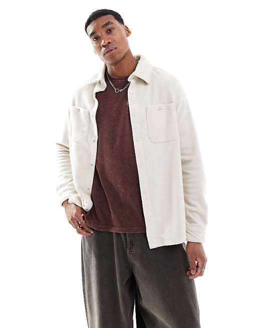 asos Brave Soul fleece overshirt in stone