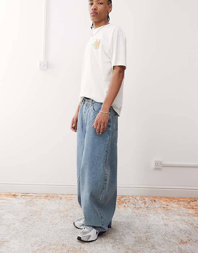 Asos COLLUSION Balloon Jean In Mid Wash Blue