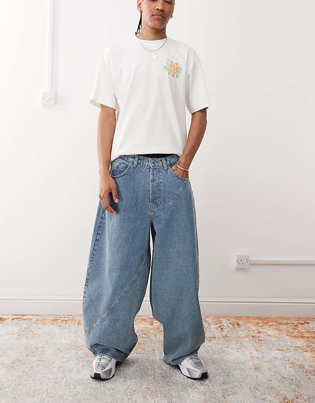 asos COLLUSION balloon jean in mid wash blue