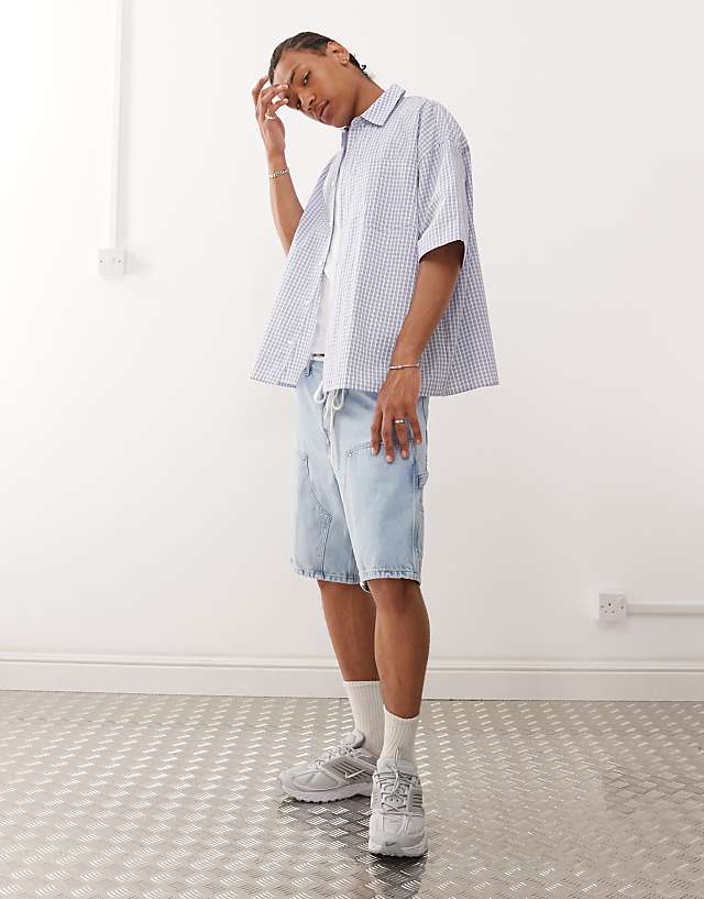 Asos COLLUSION Boxy Skate Shirt In Blue Check