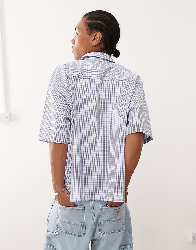 Asos COLLUSION Boxy Skate Shirt In Blue Check