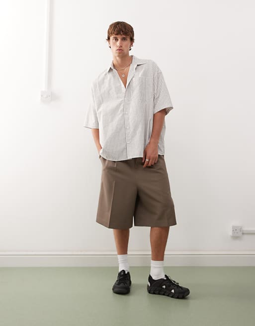Asos COLLUSION Boxy Skate Shirt In Neutral Check