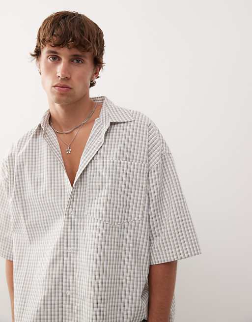 Asos COLLUSION Boxy Skate Shirt In Neutral Check