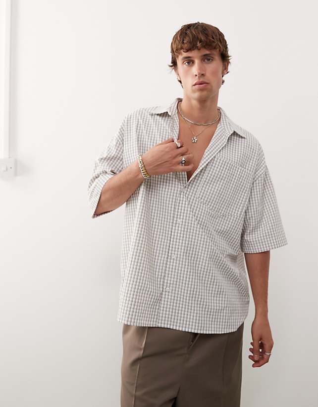 asos COLLUSION boxy skate shirt in neutral check