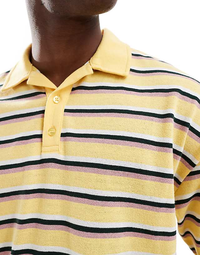 Asos COLLUSION Boxy Yellow Striped Polo T-shirt