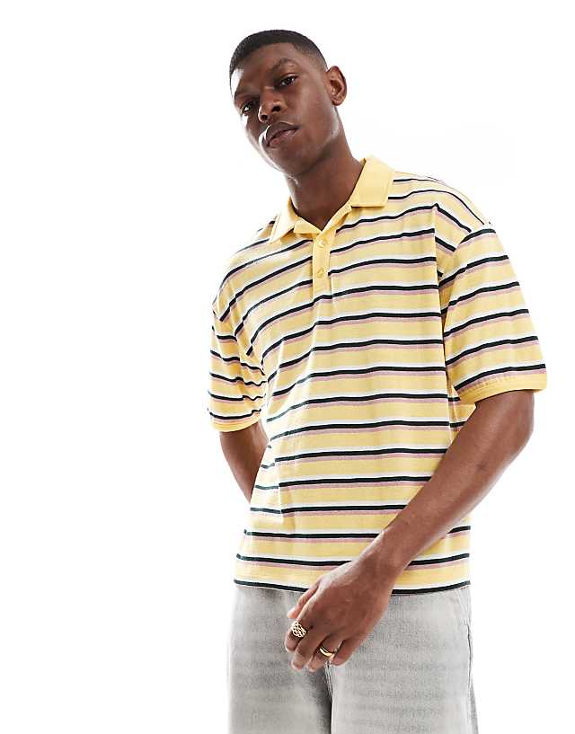 asos COLLUSION Boxy yellow striped polo t-shirt