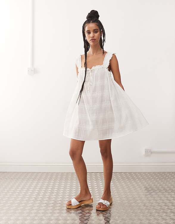 Asos COLLUSION Check Swing Beach Dress In White