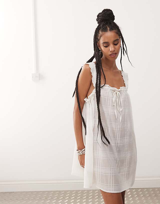asos COLLUSION check swing beach dress in white