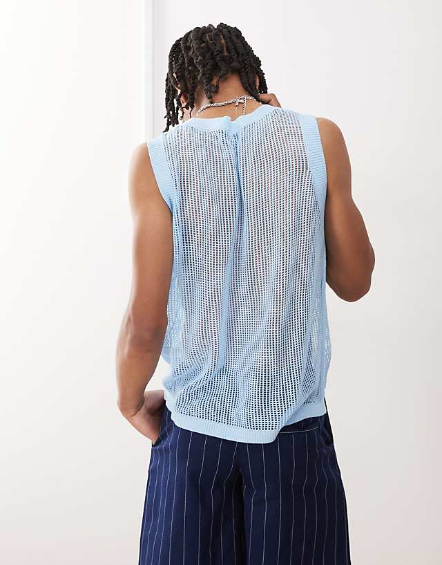 Asos COLLUSION Crochet Knitted Vest In Blue