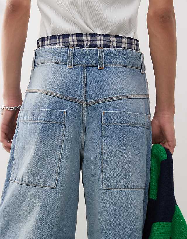Asos COLLUSION Denim Skater Jorts In Midwash Blue