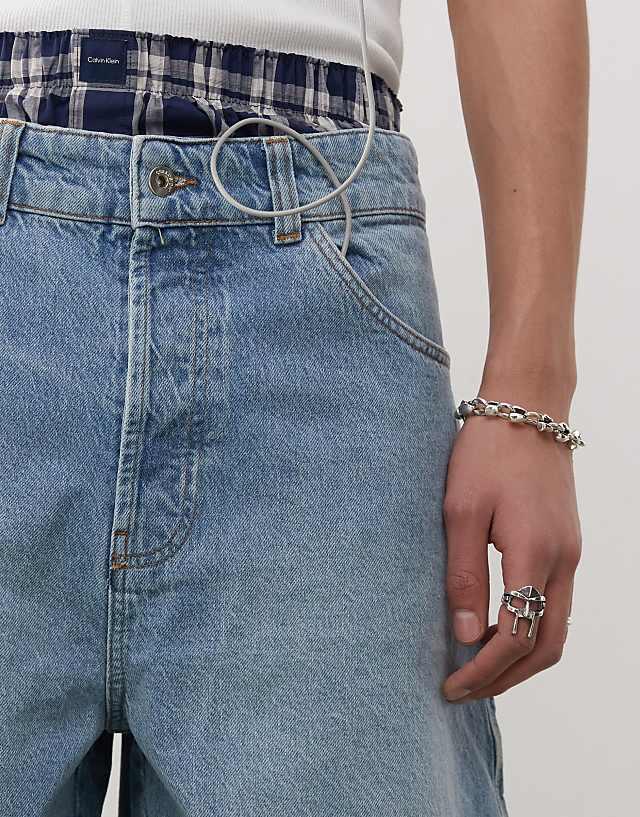 Asos COLLUSION Denim Skater Jorts In Midwash Blue