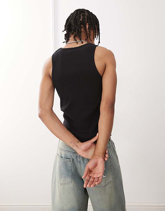 Asos COLLUSION Henley Muscle Vest In Black