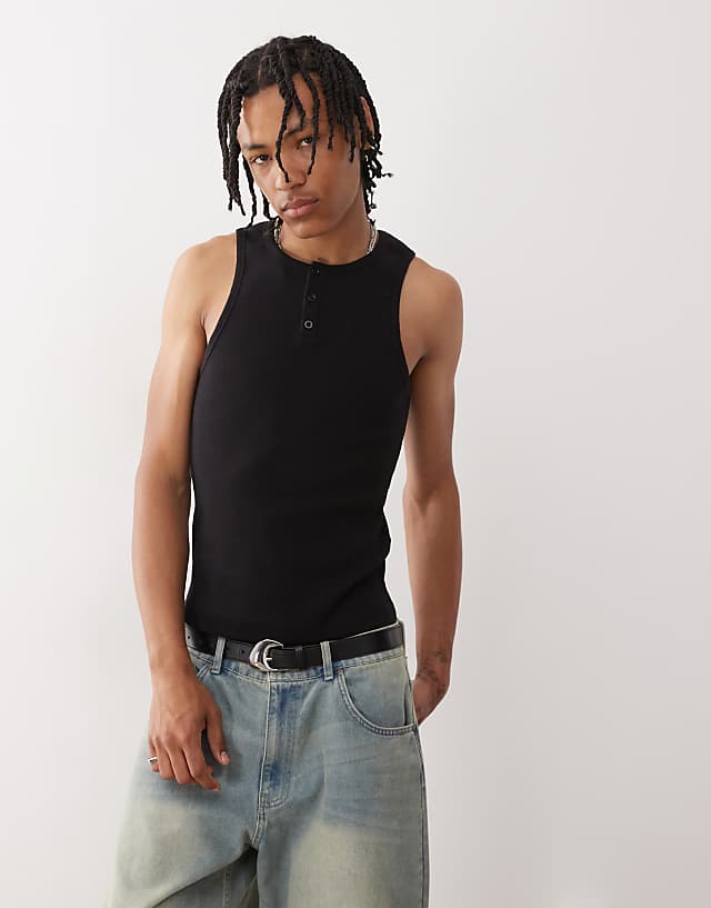 asos COLLUSION Henley muscle vest in black