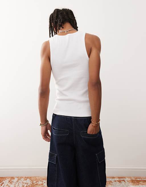 Asos COLLUSION Henley Muscle Vest In White