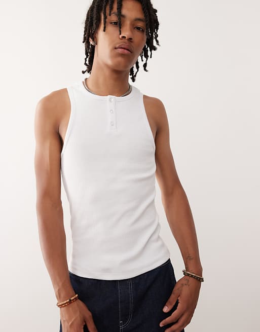 asos COLLUSION Henley muscle vest in white