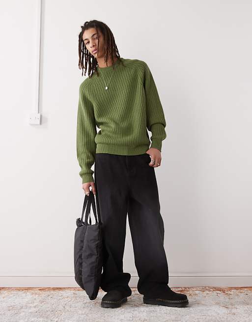 Asos COLLUSION Knitted Crew Neck Jumper In Khaki