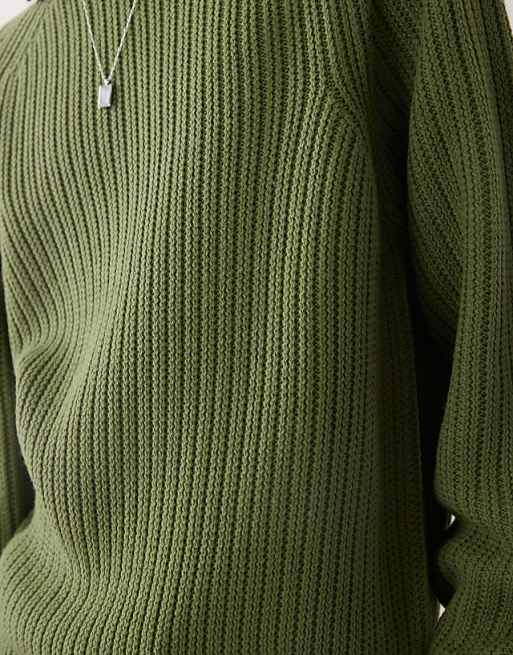 Asos COLLUSION Knitted Crew Neck Jumper In Khaki