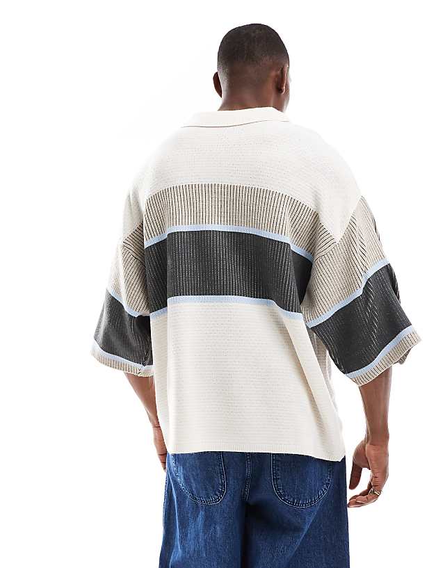 Asos COLLUSION Knitted Football Shirt In Beige