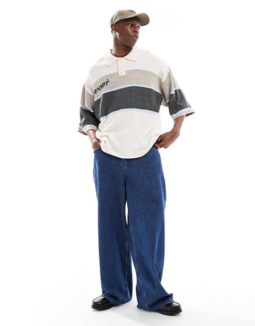 Asos COLLUSION Knitted Football Shirt In Beige