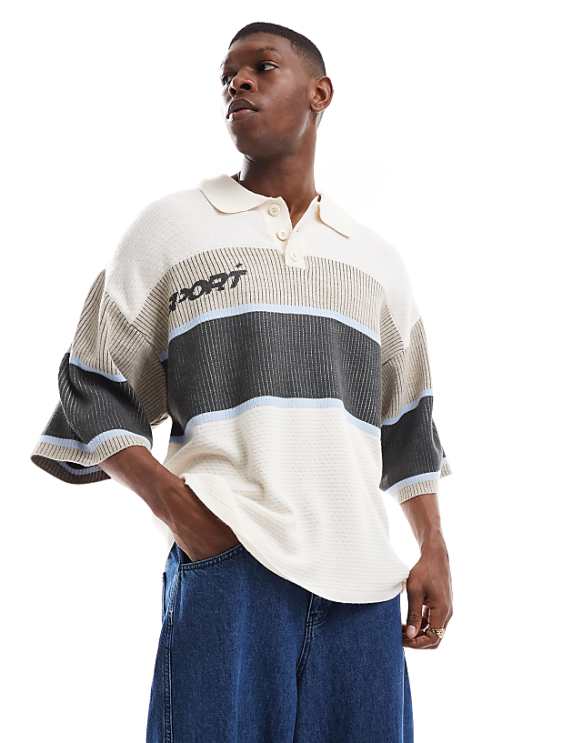 asos COLLUSION Knitted football shirt in beige