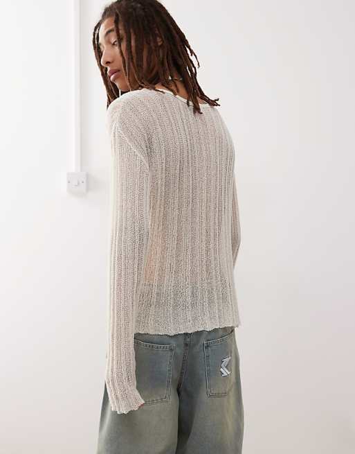 Asos COLLUSION Knitted Lightweight Jumper In Ecru